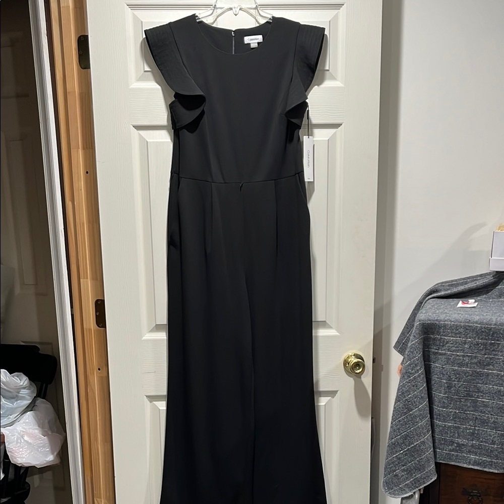 Calvin Klein Black Maxi Jumpsuit with Flutter Sleeves